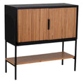 **Buffet en bois et métal avec portes à lamelles et étagère inférieure**