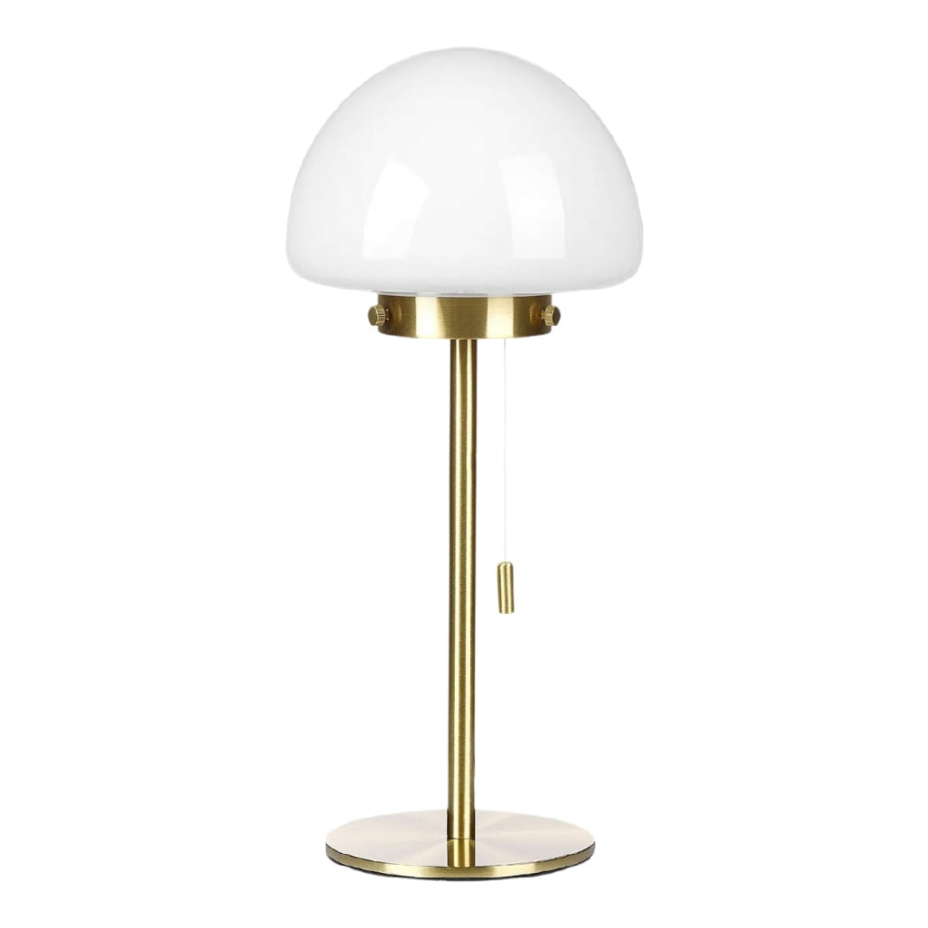 **Lampe de Table en Verre Opale avec Base en Métal Doré**