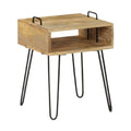 **Table basse en bois avec compartiment et pieds en métal**