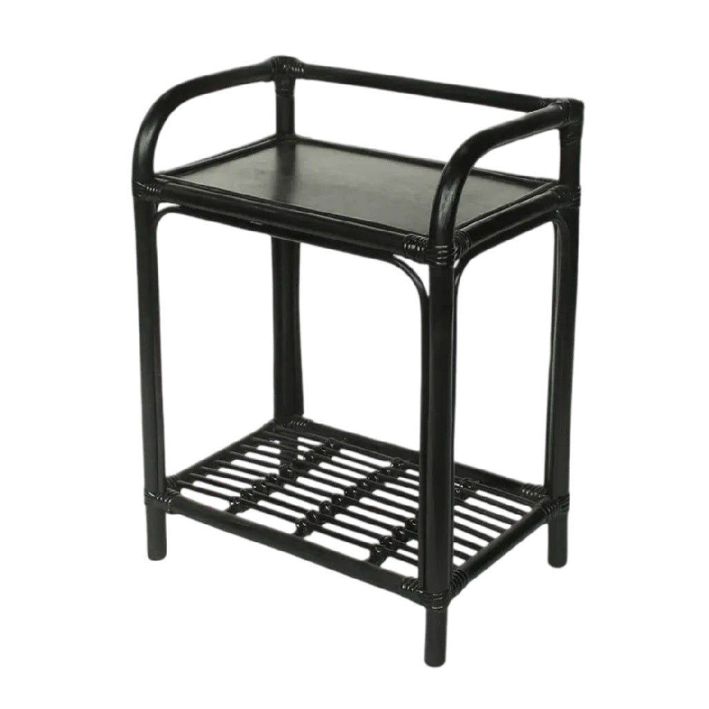 **Table de chevet en métal noir avec étagère inférieure**